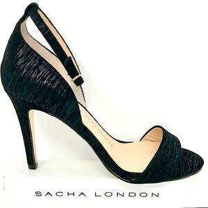 New Sacha London Leather Handmade Black Open-Toe Sandals High Heels